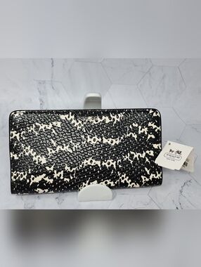Coach Madison Two Tone Python Leather Skinny Bifold Wallet Black NWT